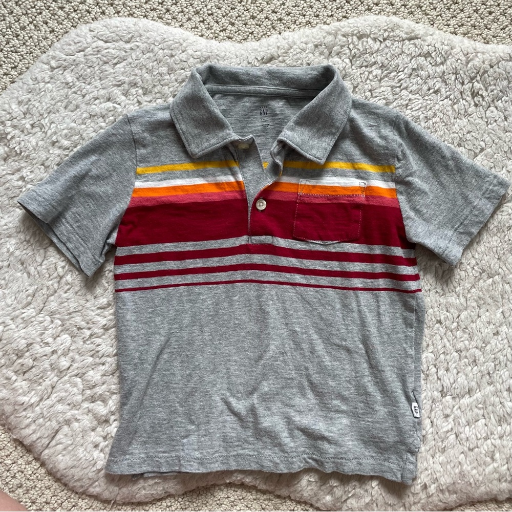 GAP Gray and Red Polo Shirt with Stripes